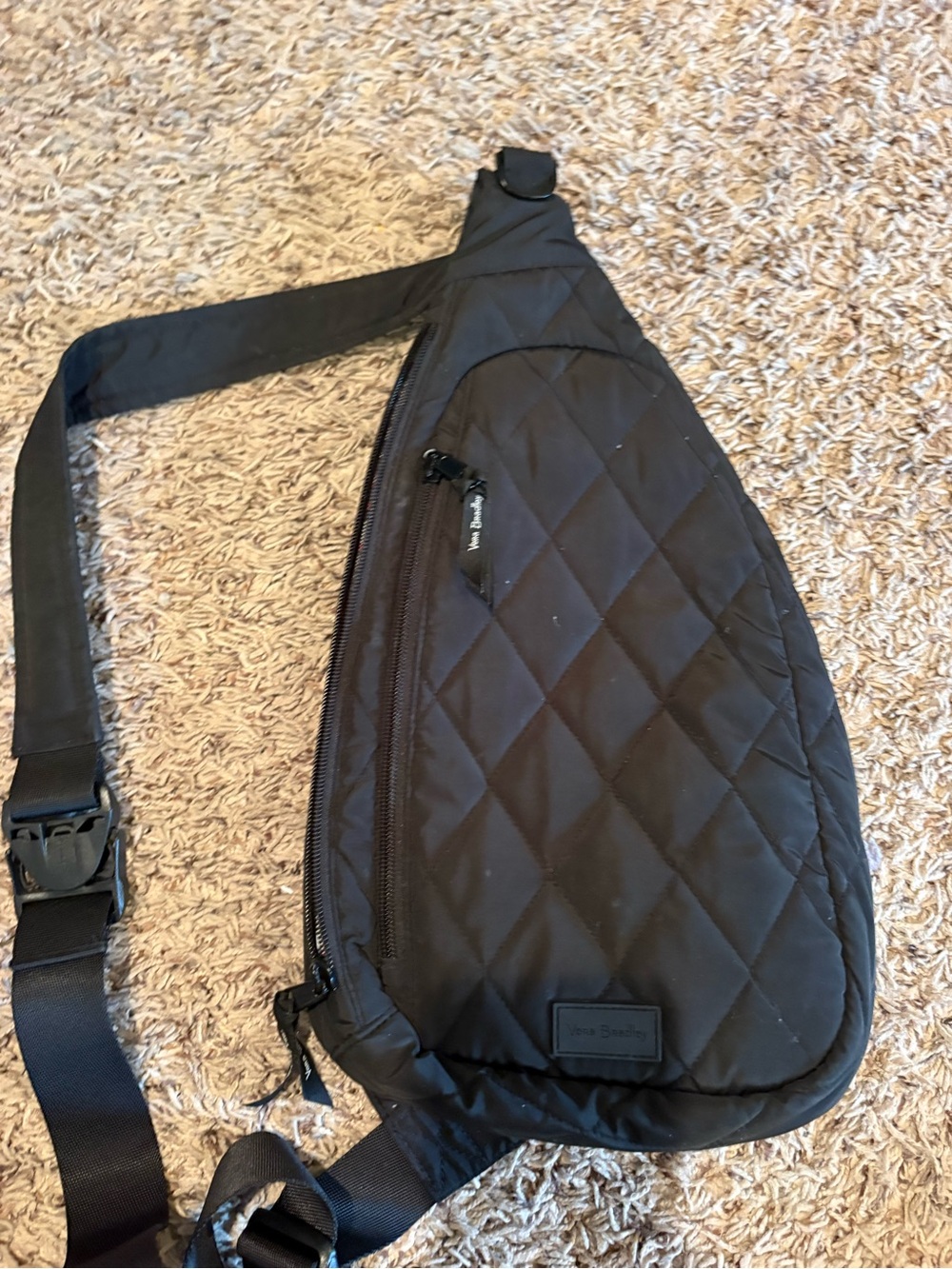 Vera Bradley Black Quilted Crossbody Sling Bag Shoulder Pack